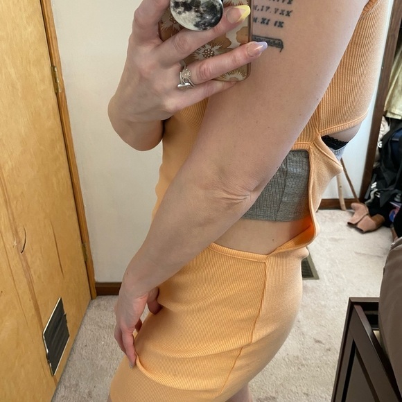 NWT Missguided Racer Neck Cutout Detail Peach Ribbed Mini Dress - Picture 6 of 10